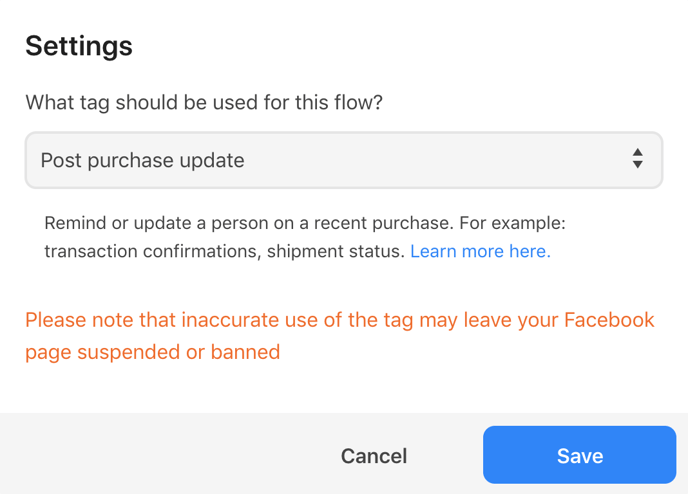 Post-purchase update message tag-1