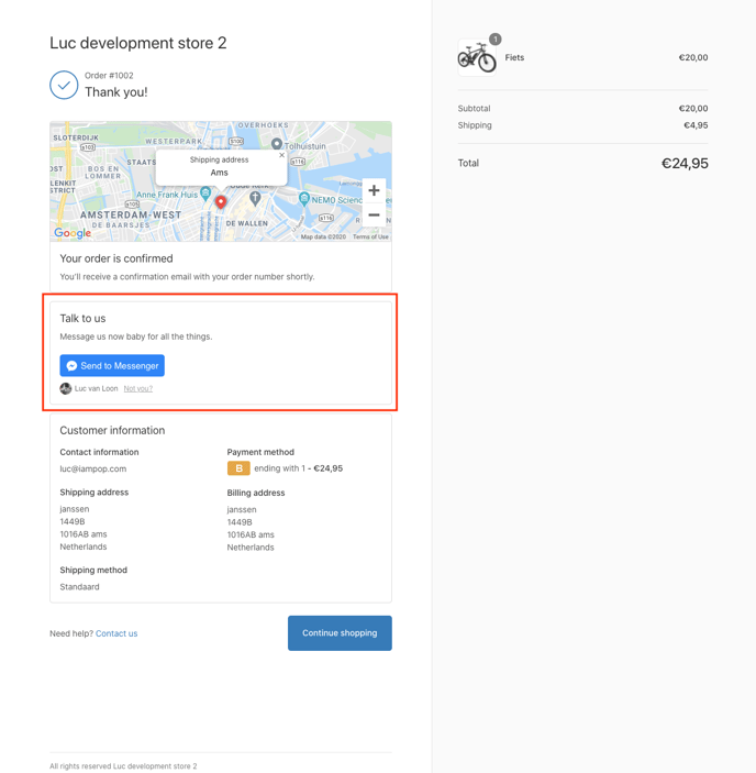 Post-purchase widget on checkout page